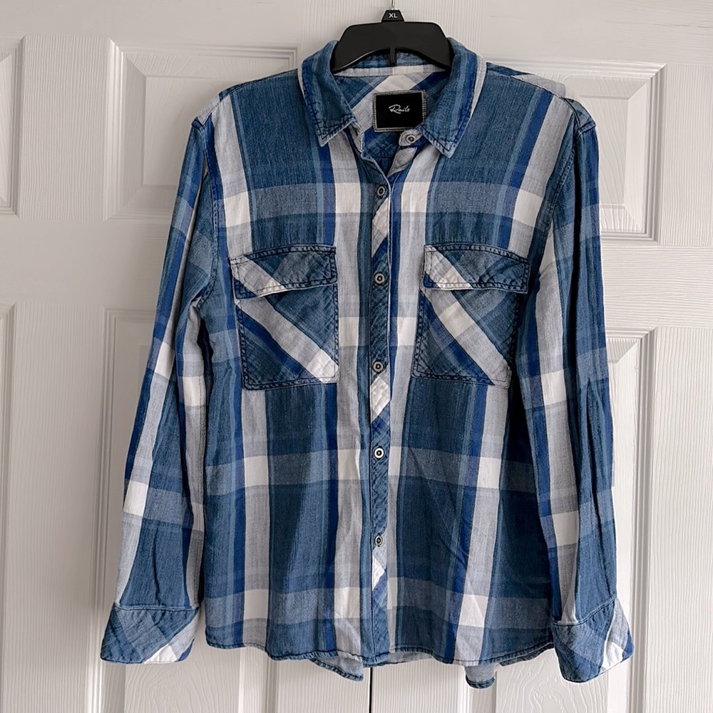 Rails Blue Plaid Women’s 100% Cotton Flannel Shirt Size M
